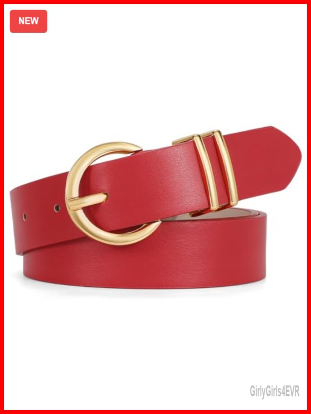 Faux Leather Belt with O-Ring Buckle for Women Adjustable